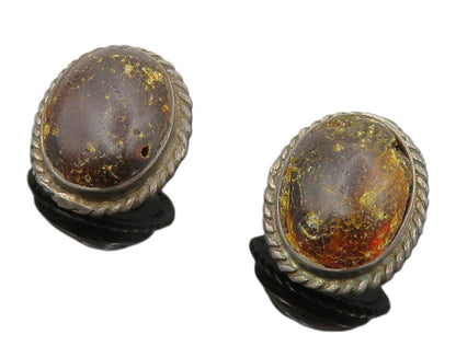 925 Sterling Silver  Vintage Cabochon Cut Jasper Twist Drop Earrings  EG6993