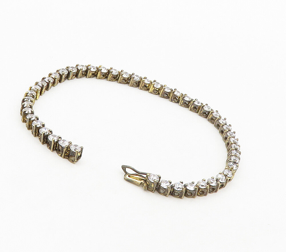 925 Sterling Silver  Vintage Shiny Cubic Zirconia Chain Bracelet  BT6205