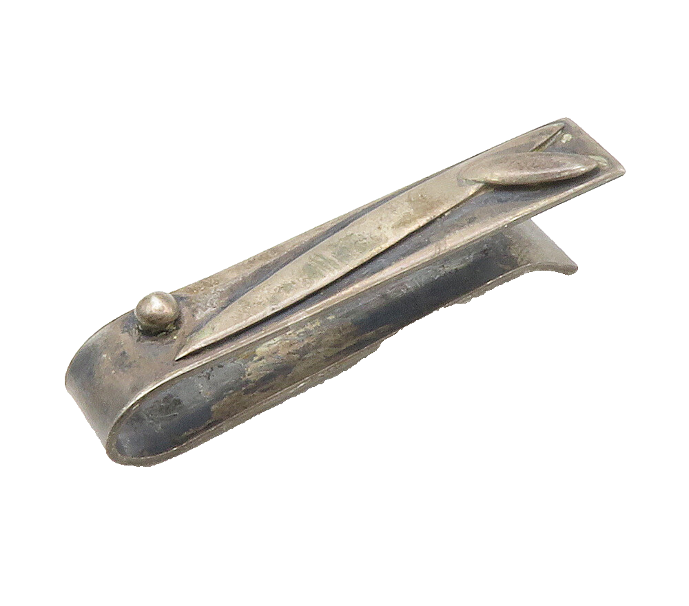 925 Sterling Silver  Vintage Dark Tone Raised Detail Tie Clip  TR2094