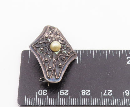925 Sterling Silver  Vintage Petite Pearl Twist Pattern Brooch Pin  BP8191