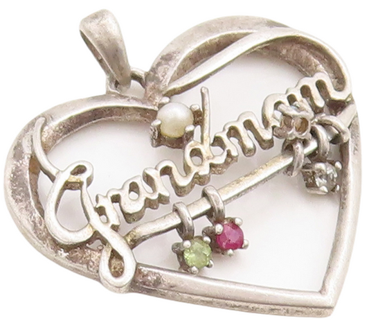 925 Sterling Silver Vintage Pendant LENOX Cutout Pearl Heart For Grandma PT23686