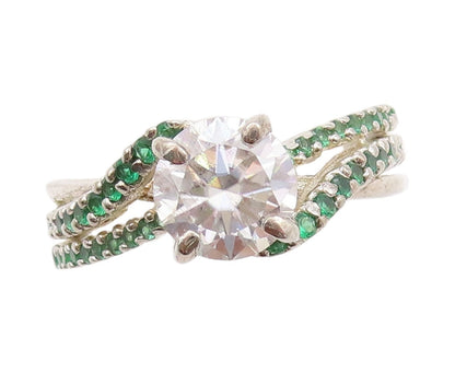 925 Sterling Silver Vintage Ring Designer Cutout Band 2 Tone Topaz SZ 7  RG32029