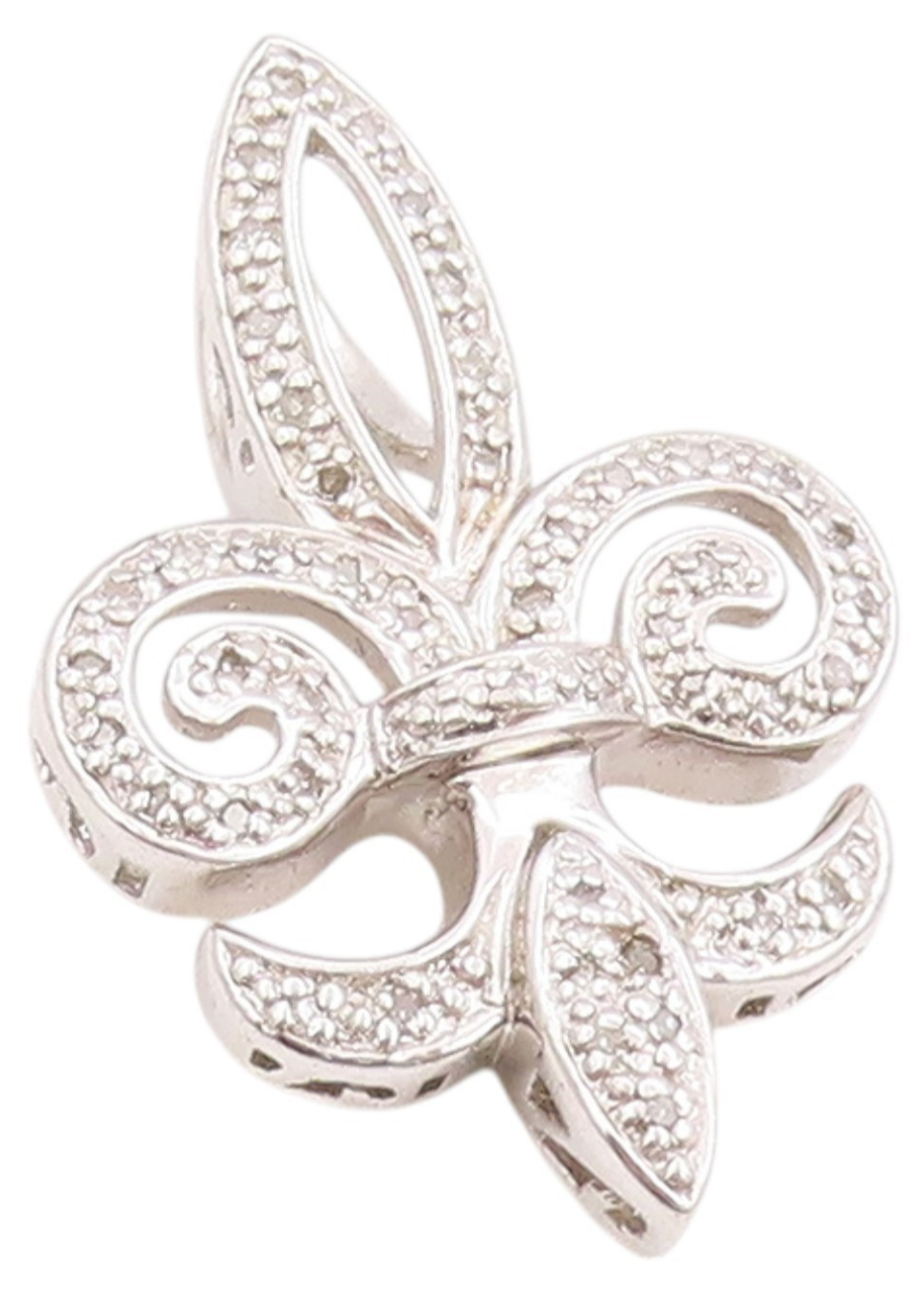 925 Sterling Silver Vintage Pendant Diamonds Inlay Fleur De Lis  PT24444