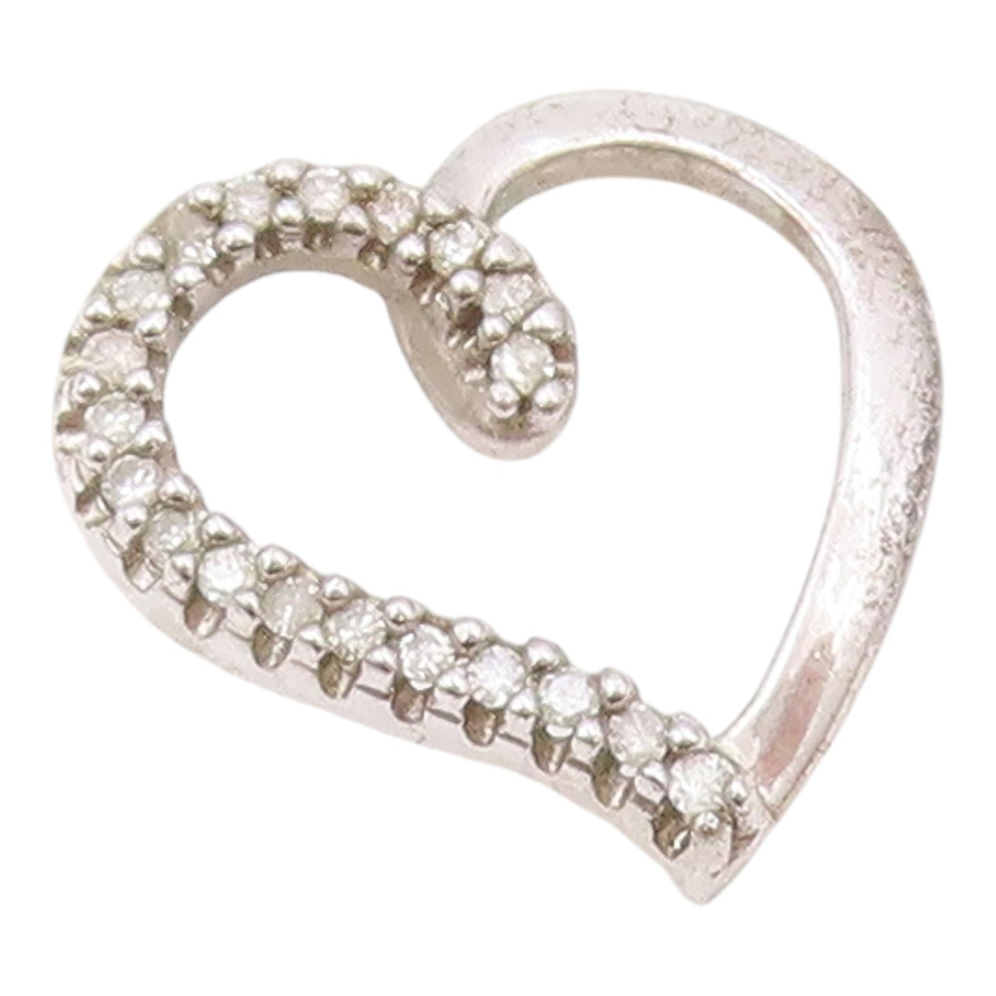 925 Sterling Silver  Vintage Genuine Diamonds Open Love Heart Pendant  PT16210