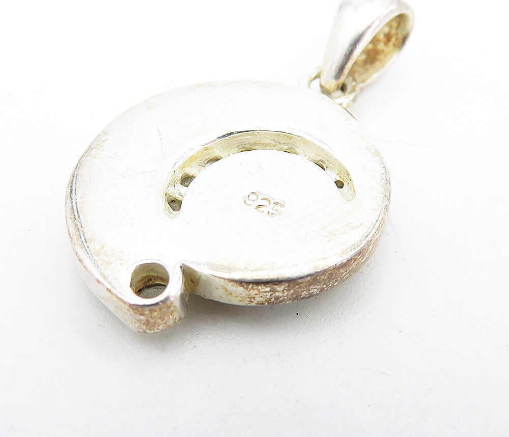 925 Sterling Silver  Vintage Mother Of Pearl & Topaz Swirl Pendant  PT3552