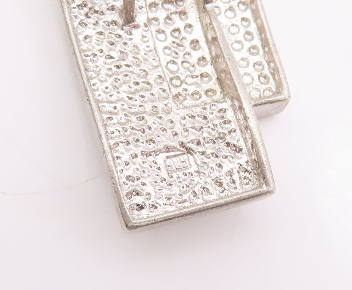 925 Sterling Silver Vintage Pendant Double Rectangular Inlay CZ Drop  PT23095