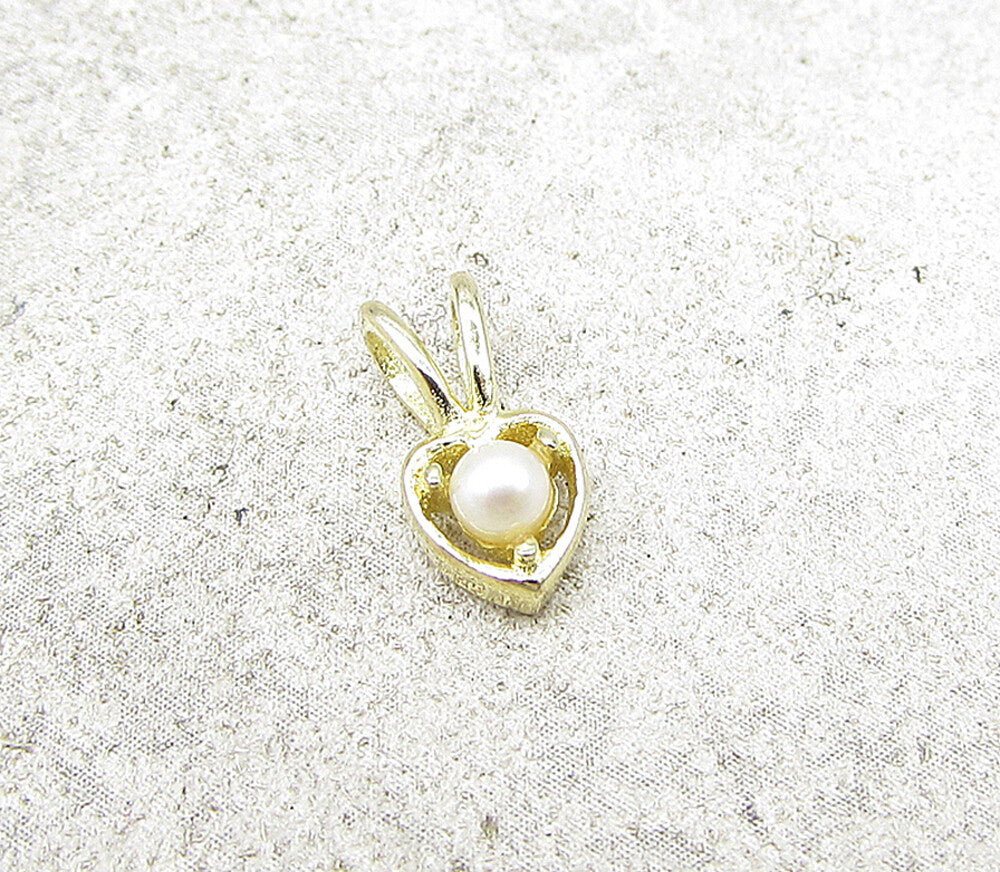 Gold Over 925 Sterling Silver Pearl Love Heart Slider Pendant  PT1189