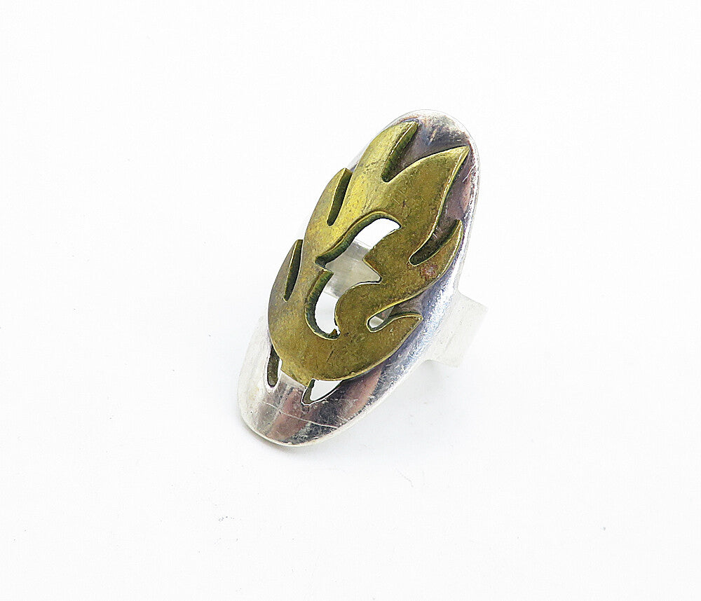 MEXICO 925 Silver  Vintage Two Tone Full Finger Cocktail Ring Sz 8  RG6957