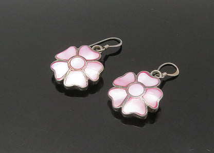 925 Sterling Silver  Vintage Mother Of Pearl Flower Dangle Earrings  EG11055