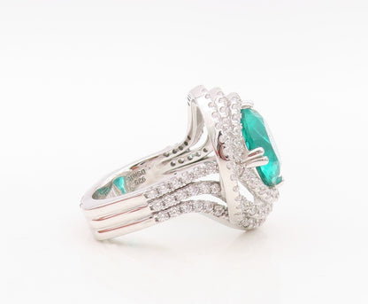 925 Sterling Silver Vintage Ring Designer Round Green Cutout Rings Sz 8 RG30149