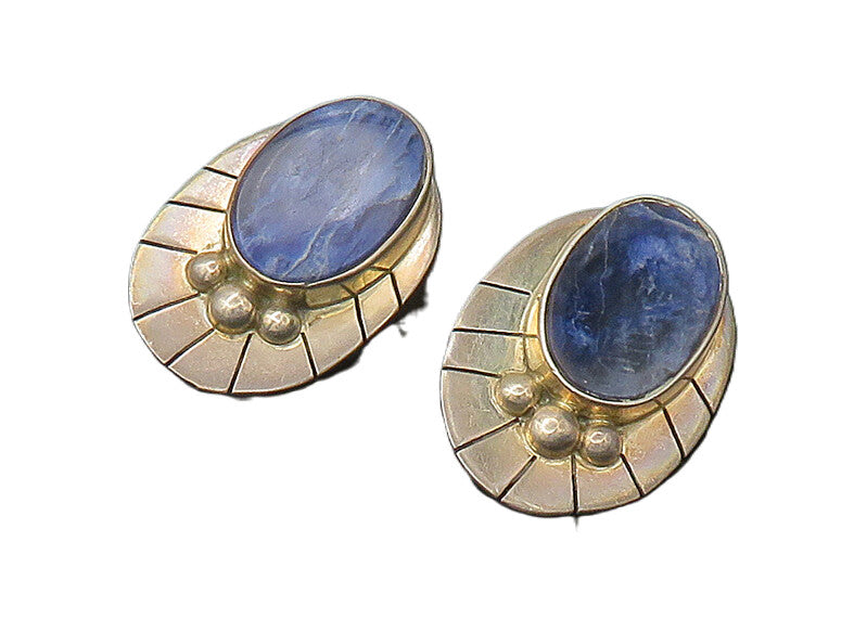 MEXICO 925 Sterling Silver  Vintage Sodalite Non Pierce Drop Earrings  EG11011