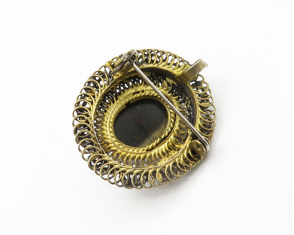 ISRAEL 925 Silver  Vintage Tiger's Eye & Petite Pearls Twist Brooch Pin BP5458