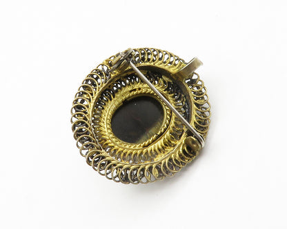 ISRAEL 925 Silver  Vintage Tiger's Eye & Petite Pearls Twist Brooch Pin BP5458