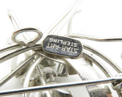 STAR ART 925 Silver  Vintage Shiny Topaz Butterfly Ribbon Brooch Pin  BP5051