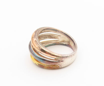 925 Sterling Silver Vintage Ring Multi Tone Interlocking Band  Sz 8  RG36952