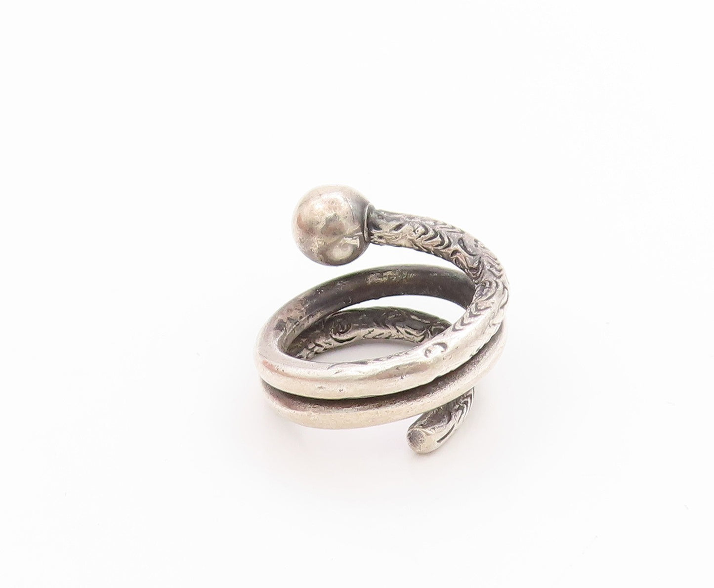 925 Sterling Silver Vintage Ring Etched Spiral Twist With Coil Band Sz 4 RG33463