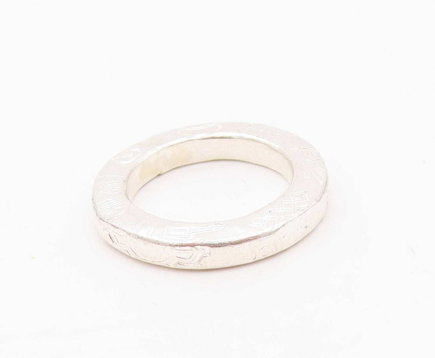 925 Sterling Silver Vintage Ring Solid carved Design  Sz 5  RG32093