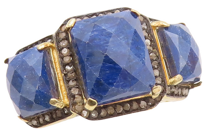 925 Sterling Silver Vintage Ring Gold Plated Diamond & Gemstone  Sz 8  RG29679