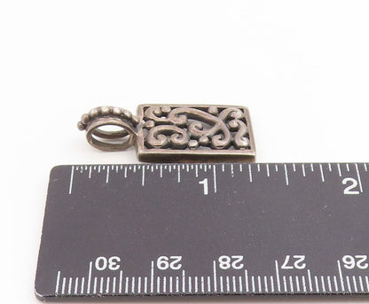 925 Sterling Silver Vintage Pendant Rectangular Open Scrollwork Charm  PT25918