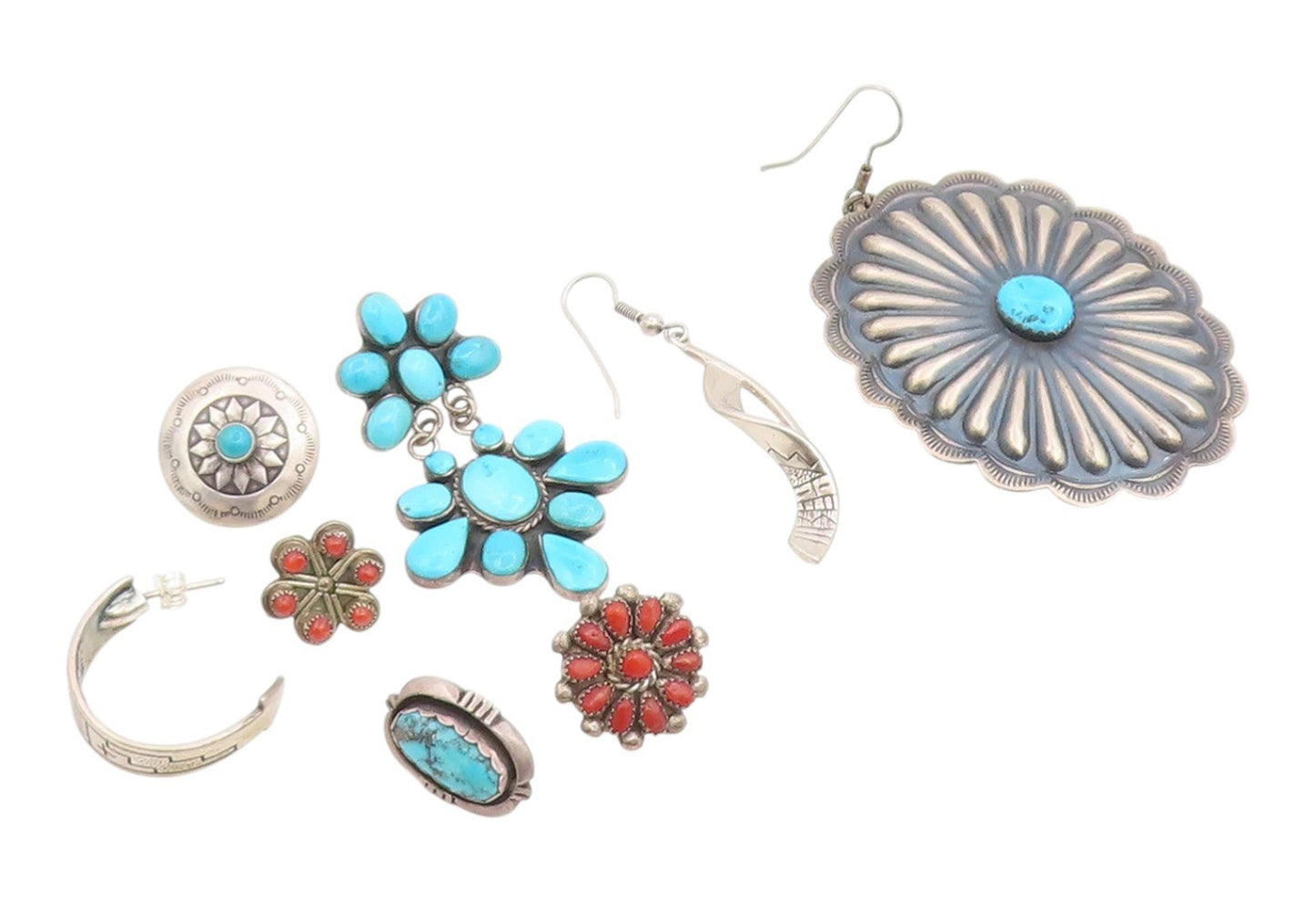 925 Sterling Silver Vintage Earrings NAVAJO ZUNI Gemstone Single Lot EG14306