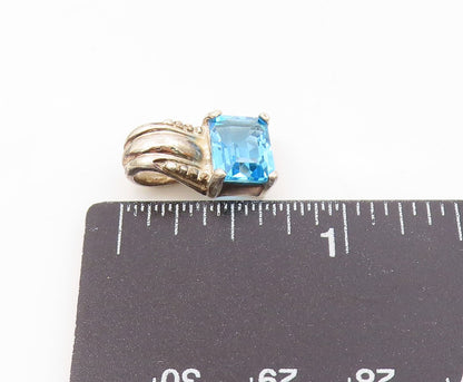 925 Sterling Silver  Vintage Fancy Square Blue Topaz Drop Pendant  PT20986