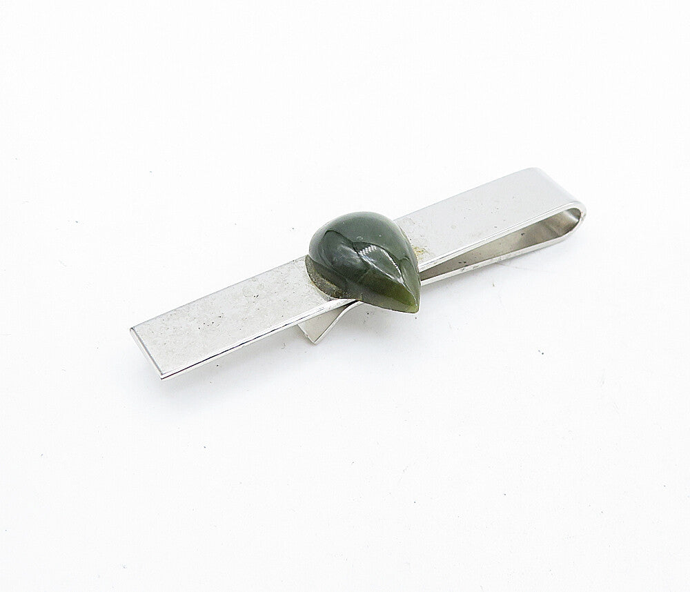 AVEDON 925 Sterling Silver  Vintage Teardrop Jasper Shiny Tie Clip  TR1271