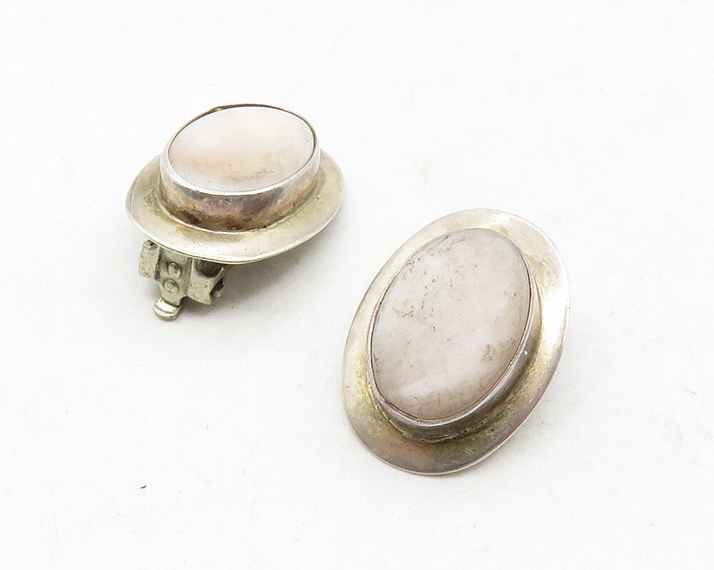 ELLA PETER NAVAJO 925 Silver  Vintage Mother Of Pearl Drop Earrings  EG6655