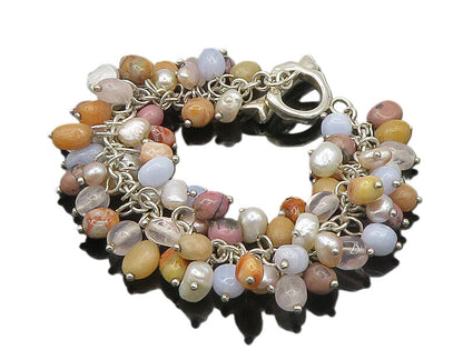WHITNEY KELLY 925 Silver Vintage Pearls & Multi Stone Beaded Bracelet BT7805