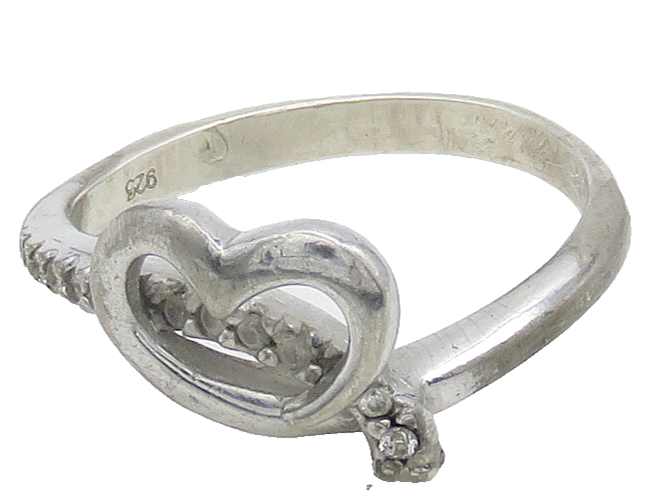 925 Sterling Silver  Vintage Topaz Open Love Heart Band Ring Sz 7.5  RG16208