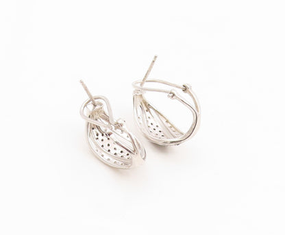 925 Sterling Silver Vintage Earrings Elegant Real Diamonds Crossover  EG14343