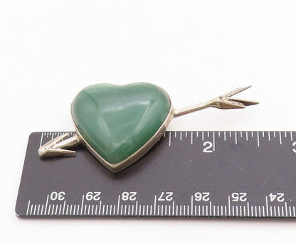 925 Sterling Silver Vintage Brooch MEXICO Large Gemstone Heart & Arrow BP11764