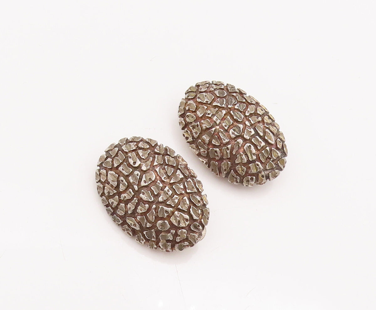 925 Sterling Silver Vintage Earrings Oval Domed Dented Scrapped Effect  EG13039
