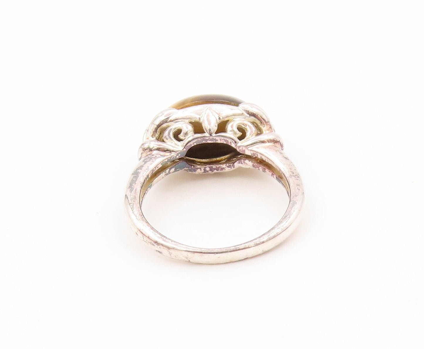 925 Sterling Silver Vintage Ring Designer Cabochon Tiger's Eye  SZ 8  RG31984