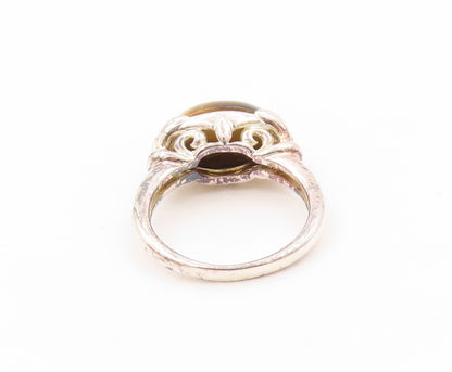 925 Sterling Silver Vintage Ring Designer Cabochon Tiger's Eye  SZ 8  RG31984