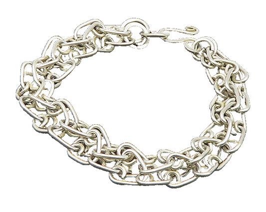 925 Sterling Silver  Vintage Bold Love Heart Hook Chain Bracelet  BT9419