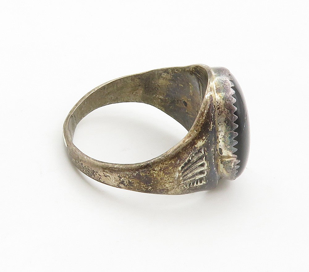NAVAJO 925 Silver Vintage Cabochon Black Onyx Cocktail Ring  Sz 11  RG15273