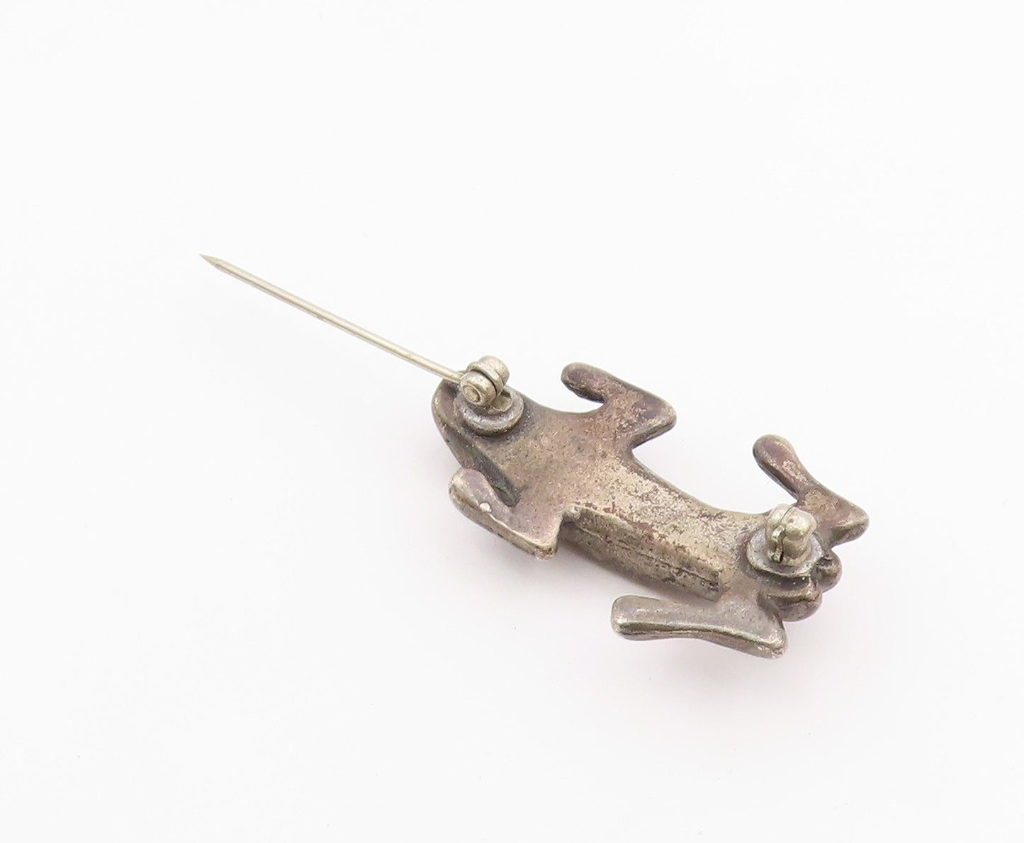 925 Sterling Silver  Vintage Dark Tone Modernist Frog Brooch Pin  BP8201