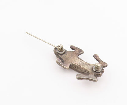 925 Sterling Silver  Vintage Dark Tone Modernist Frog Brooch Pin  BP8201