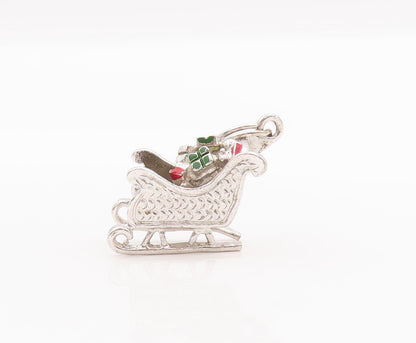 925 Sterling Silver Vintage Pendant DANECRAFT Enameled Carved Sleigh  PT23003