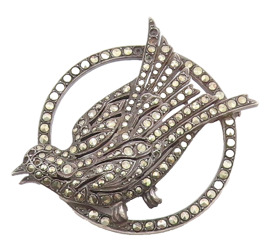 925 Sterling Silver  Vintage Sparkling Marcasite Bird Motif Brooch Pin  BP8823