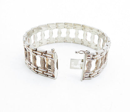 925 Sterling Silver  Vintage Textured Panel Hinge Link Chain Bracelet  BT3122