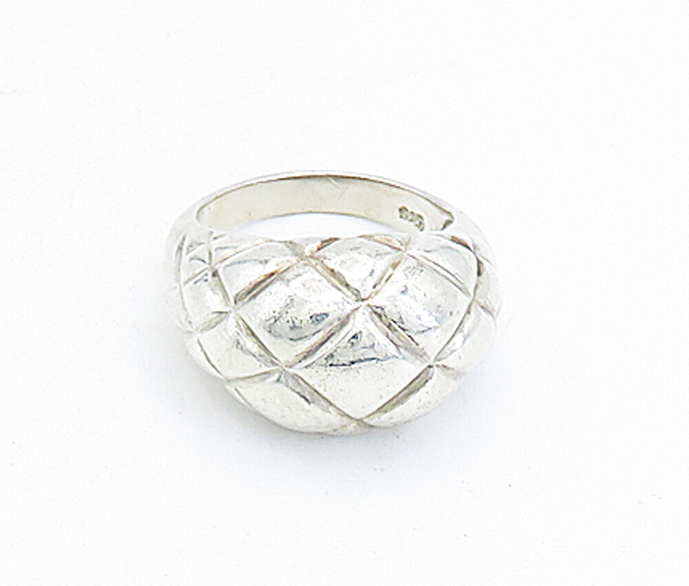 925 Sterling Silver  Vintage Shiny Grid Etched Dome Band Ring Sz 8.5  RG5451