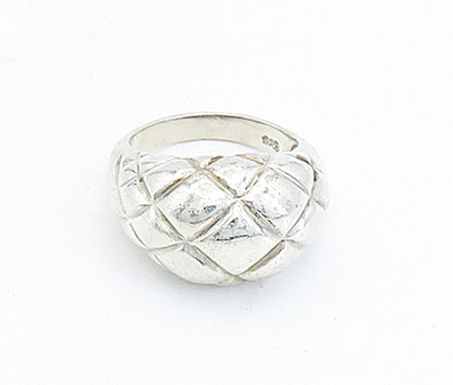 925 Sterling Silver  Vintage Shiny Grid Etched Dome Band Ring Sz 8.5  RG5451
