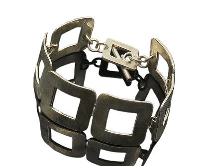 925 Sterling Silver  Vintage Shiny Smooth Open Square Chain Bracelet  BT7158