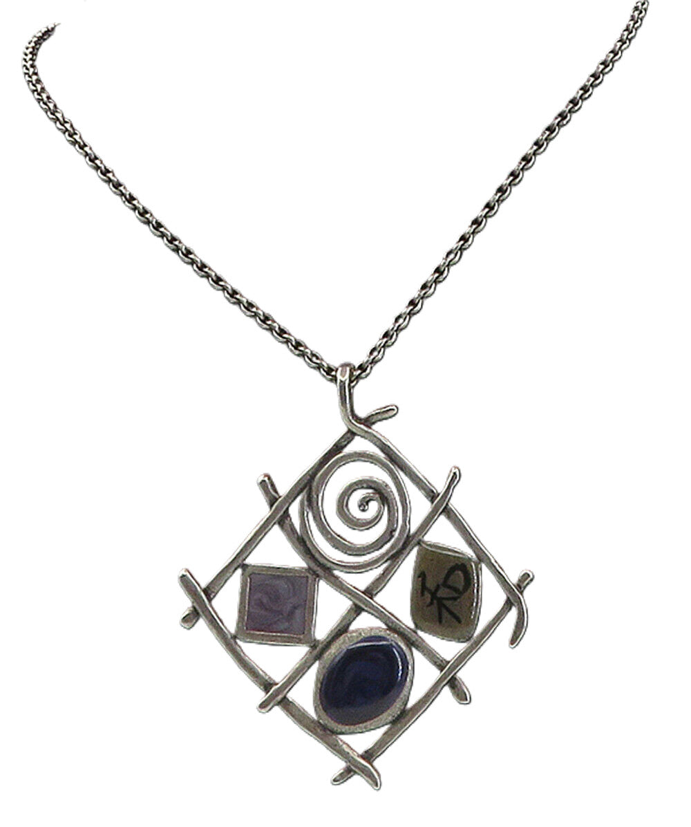 SILPADA 925 Silver  Vintage Enamel Detailed Pendant Chain Necklace  NE1623