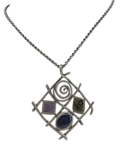 SILPADA 925 Silver  Vintage Enamel Detailed Pendant Chain Necklace  NE1623