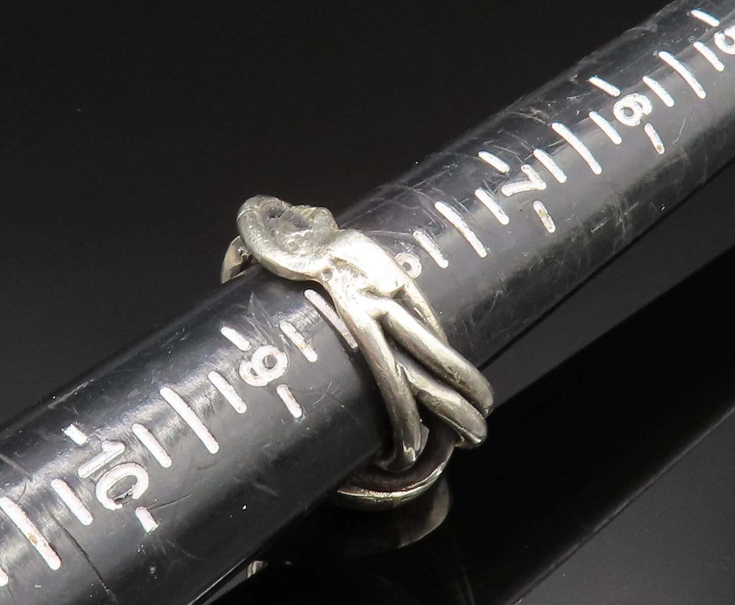925 Silver  Vintage Hematite Brutalist Crisscross Shank Ring Sz 8  RG24867