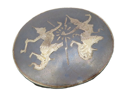 SIAM 925 Sterling Silver  Vintage Enamel Niello Dancers Brooch Pin  BP4989