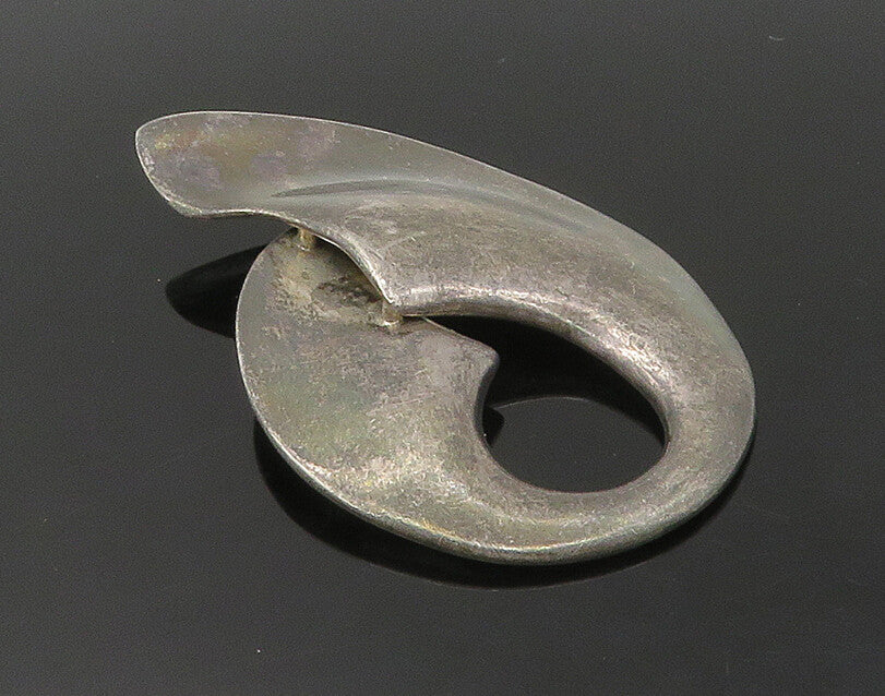 JONDELL 925 Silver  Vintage Dark Tone Modernist Smooth Brooch Pin  BP7030