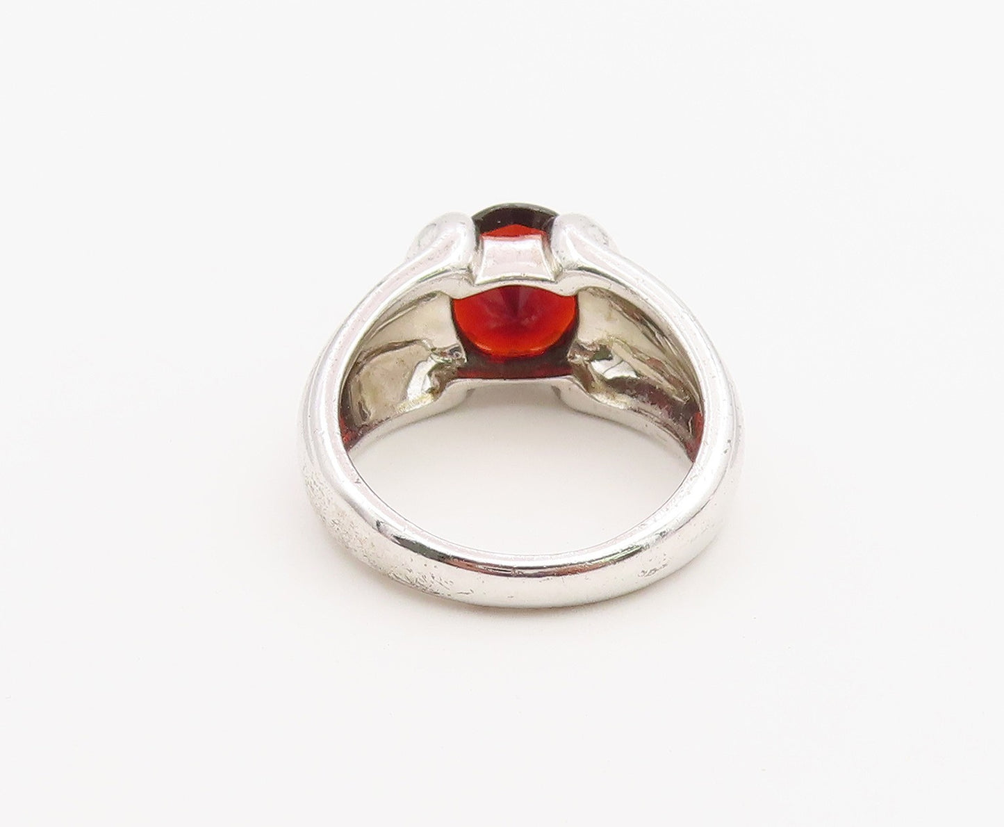 925 Sterling Silver Vintage Ring Faceted Garnet Statement Band  Sz 7  RG36883